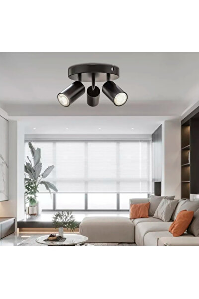 SimaAvize Üçlü Metal Led Avize Plofonyer Led Spot Beyaz Led Ampullü