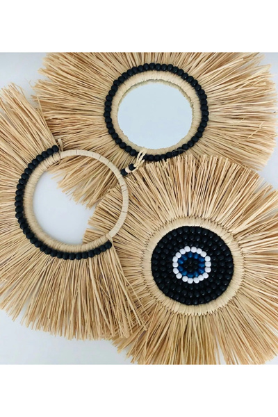 Emek El Yapimi Rafya Ayna Seti Dekoratif Ayna Hasir Duvar Süsü