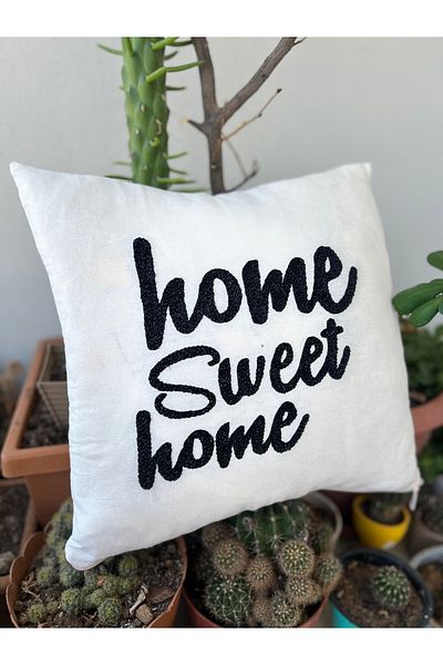 Orange Atelier Home Sweet Home Punch Embroidery Throw Pillow Cover