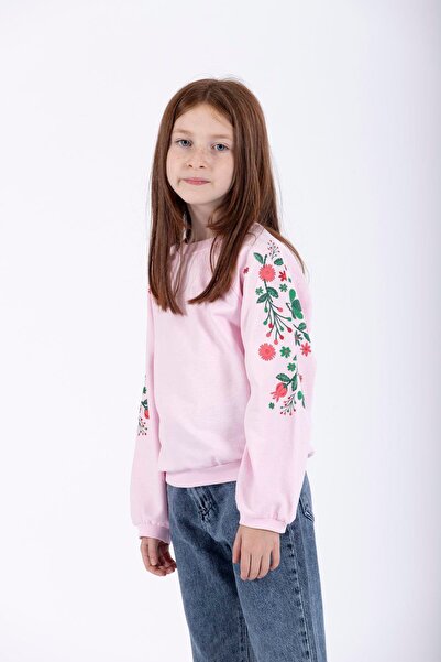 zepkids طاقم الرقبة طويلة الأكمام زهرة مطبوعة مسحوق اللون البلوز الفتاة