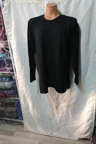 Gül Black Large Size Round Neck Sweater - Thick and Useful 1 Piece