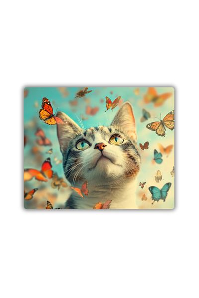lili hediyelik Mouse Pad με στάμπα Cat and Butterflies 18x22 cm