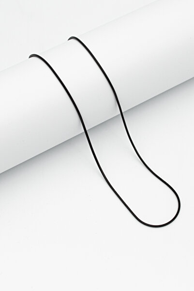 Santalio Yuvarlak Yılan İtalyan Zincir Paslanmaz Çelik Kolye Siyah Renk - 1,5 mm