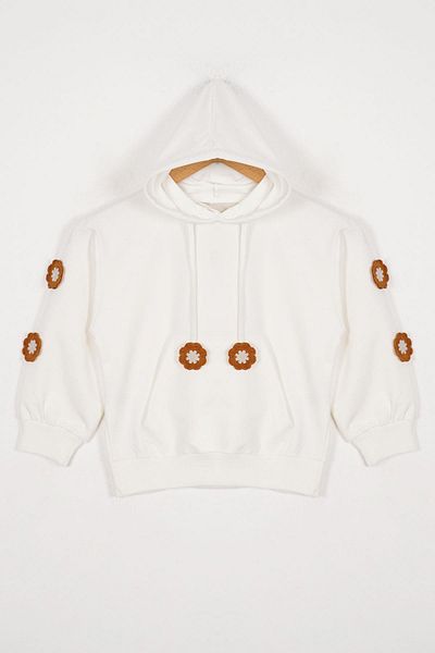 zepkids Hooded Long Sleeve Ecru Color Girl's Sweatshirt