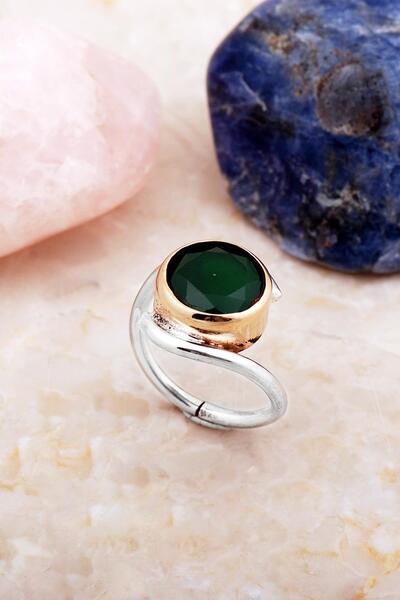 Sümer Telkari Kök Zümrüt Taşlı Tasarım Gümüş Yüzük 5915