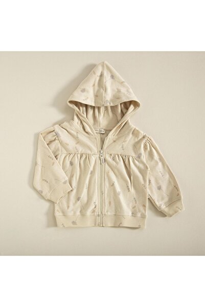 Chakra Hug Me Çiçekli Fermuarlı Kapüşonlu Sweatshirt Bej