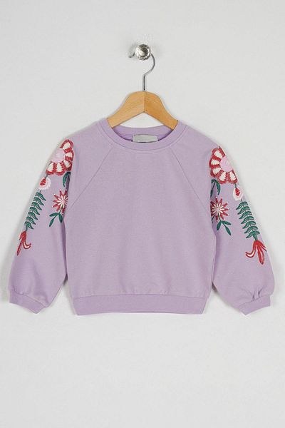 zepkids Crew Neck Long Sleeve Sleeves Cıcek Printed Lilac Color Girl's Sweatshirt