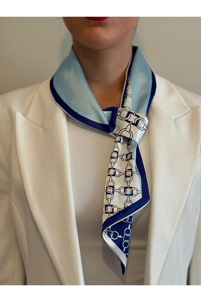 ElevaGlam White Blue Patterned Tie Scarf