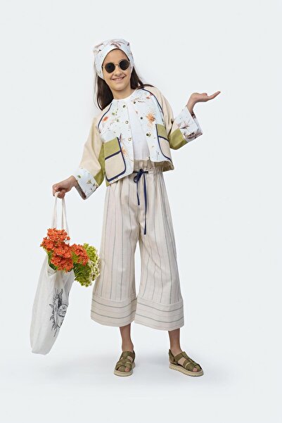 Hulm Renk Bloklu Kimono Kol Kız Çocuk Ceket  mkn2018