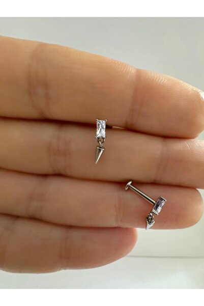 Arescollection 1 adet G23 TİTANİUM ( titanyum) zirkon taşlı tragus kıkırdak  ...