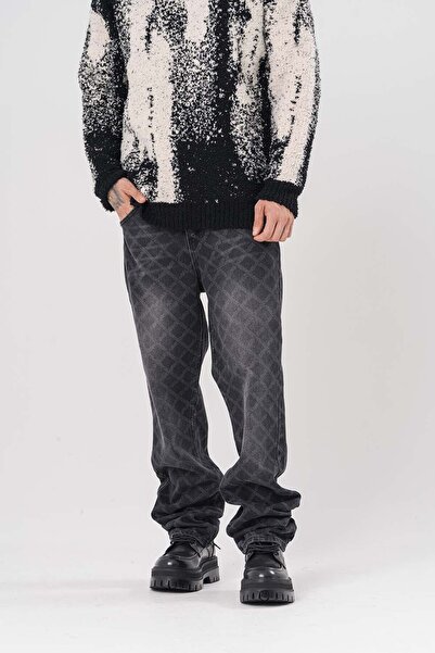 go gang own Fence Patterned Jean Baggy Trousers