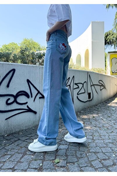 BALİNA Mavi Hello Kitty İşlemeli Palazzo Pantolon