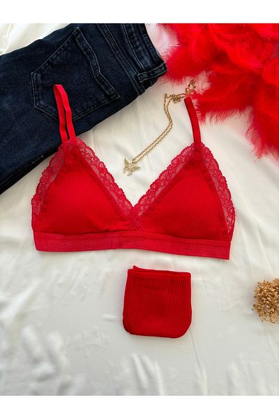 İNKO İÇ GİYİM Red Ribbed Bra Set