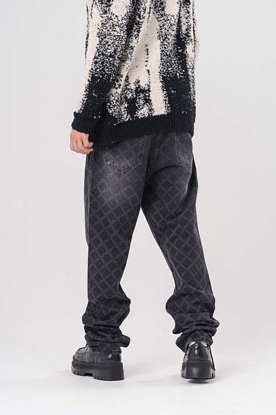 go gang own Fence Patterned Jean Baggy Trousers