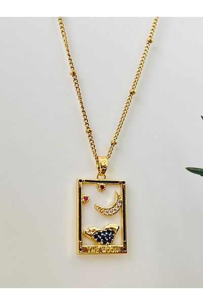 KOALA COMPANY Steel Gold Color Moon Card Tarot Necklace - Non-Darkness No Allergy