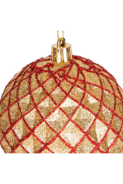 Herdekora Χριστουγεννιάτικο Στολίδι Χριστουγεννιάτικο Δέντρο Χριστουγεννιάτικη Μπάλα Πακέτο 6 Τεμαχίων Χρυσό-Κόκκινο 8 εκ.
