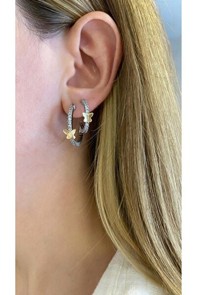 papatya aksesuar مجموعة من 3 أقراط نسائية من الفولاذ المقاوم للتشويه من الفولاذ المقاوم للصدأ بحجر الزركون على شكل فراشة