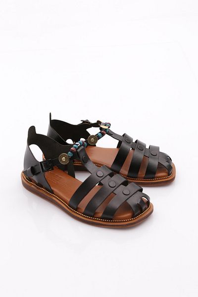 DGN Women's Ankle Strap Beaded Sandals Black 4173289