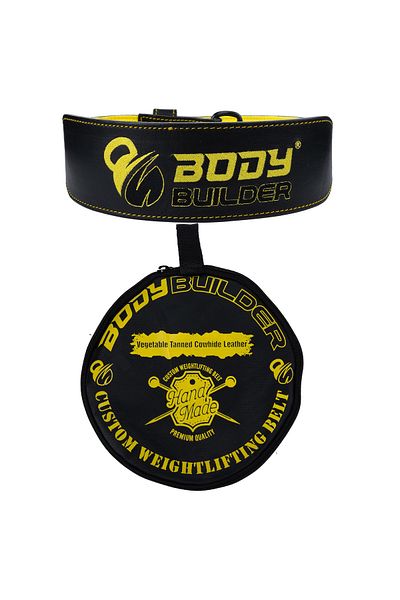 Body Builder Leather Lifting Belt With Bag, L, Black