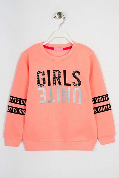 Bittoş Hanorac pentru fete United Salmon Color, cu mânecă lungă, cu gât crew