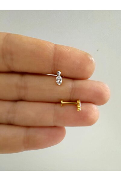 Arescollection 1 adet G23 TİTANİUM ( titanyum) zirkon taşlı tragus kıkırdak  conch flat  helix lobe uyumlu piercing