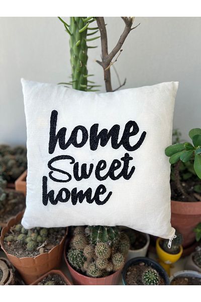 Orange Atelier Home Sweet Home Punch Embroidery Throw Pillow Cover