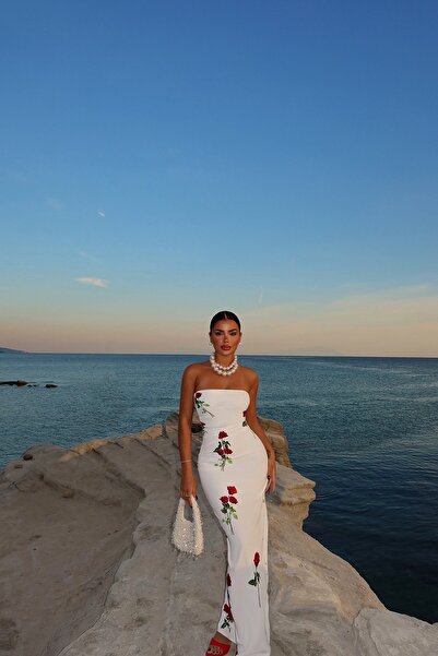 Eyyo Onella Rose Print White Dress - Ate-1637