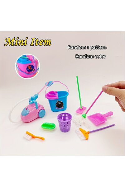 Choice مجموعة من 9 قطع من ممسحة الغبار المصغرة وأدوات تنظيف منزل الدمية ومجمو...