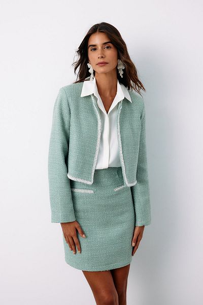 Sateen سترة تويد بتفاصيل إكسسوارات - MİNT