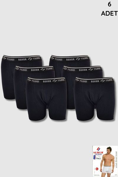 Seher Yıldızı Seher 0060 Men's Black Elastane Boxers - Pack of 6