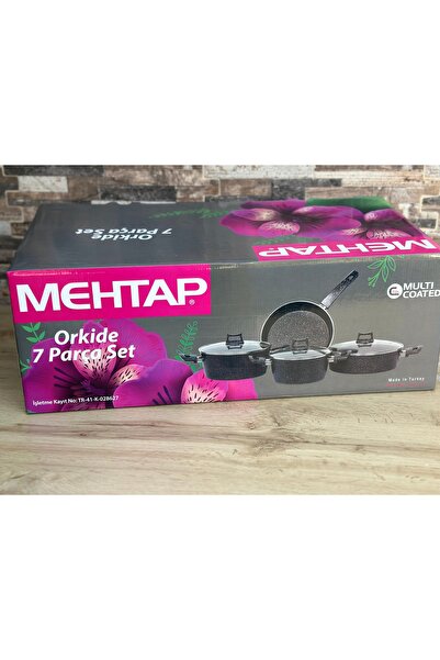 Mehtap Orkide 7 parça Granit Tencere Seti(siyah)