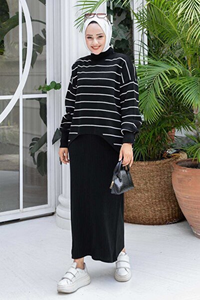 EBRUTESETTÜR İnce Çizgili Crop Takım Elbise