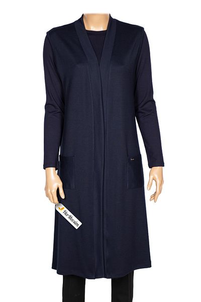 Hermevsim Hesna Women's Deva Large Size Pocketed Vertical Ribbed Soft Navy Blue Vest