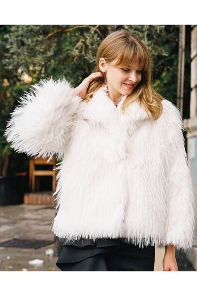WoolnClyde White Shawl Collar Premium Fur Coat - Soft Lined, Double Pocket, Snap Closure