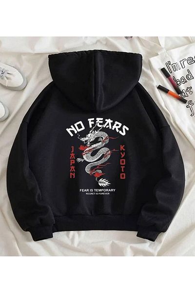 modaberry Детски памучен кардиган No Fears с качулка, черен принт - за момчета и момичета