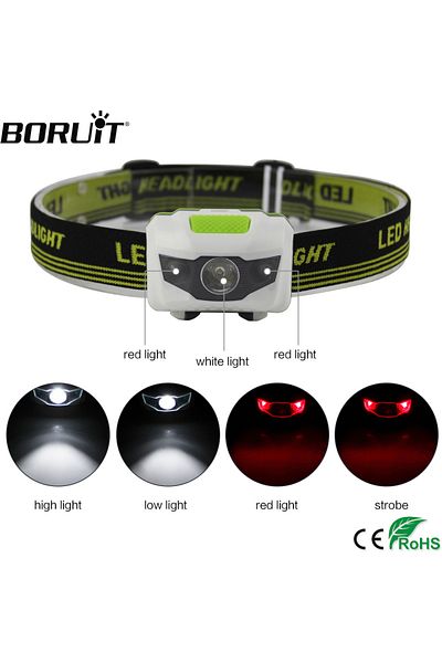 Choice BORUiT LED Mini Headlamp Powered by AAA Battery Headlight Lightweight Waterproof Head Torch Red L...