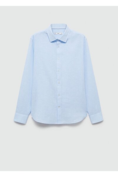 MANGO Man Regular kesim çizgili pamuklu keten gömlek