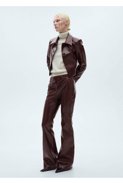 MANGO Woman Snakeskin Look Flare Pants