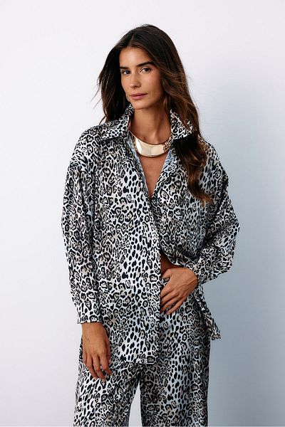 Sateen قميص ليوبارد كاجوال - ECRU