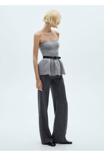 MANGO Woman Strapless Knitwear Blouse