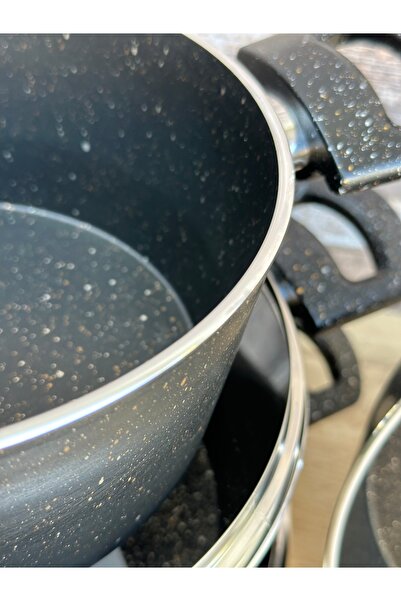 Mehtap Orkide 7 parça Granit Tencere Seti(siyah)