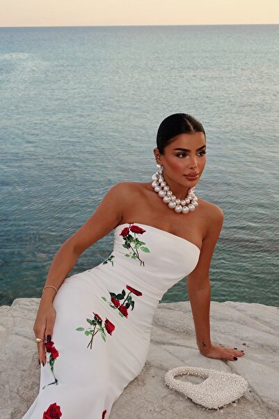 Eyyo Onella Rose Print White Dress - Ate-1637