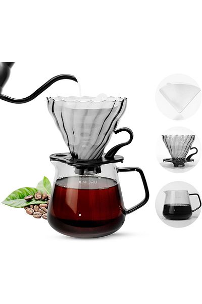 MIBRU V60 Coffee Drip Set 3 Piece Drip Coffee Maker Set V60 Size 02 Pour Over Drip