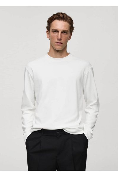 MANGO Man Tricou 100% bumbac cu mânecă lungă