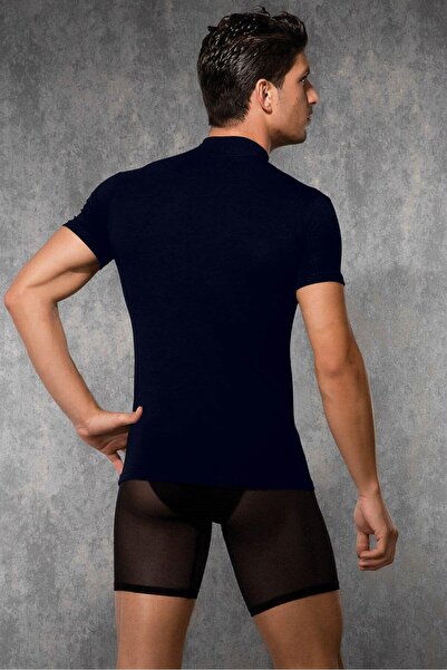 Doreanse Men's Modal High Neck Short Sleeve t Shirt 2730 Navy Blue