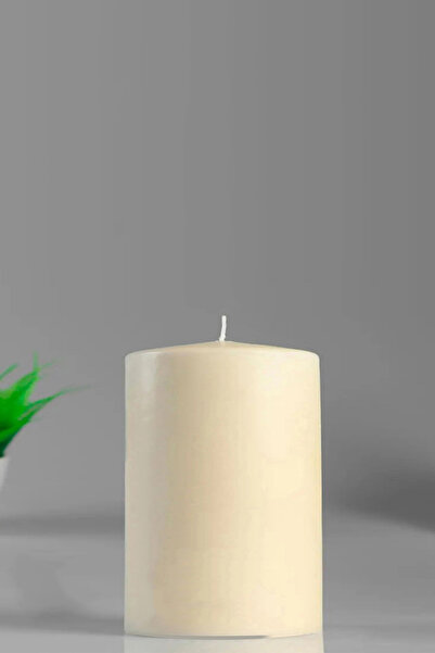 Paşa Cam Silindir Mum Kütük Mum Krem Sandal Ağacı 10 cm Genişlik 10 Cm Yüksek...