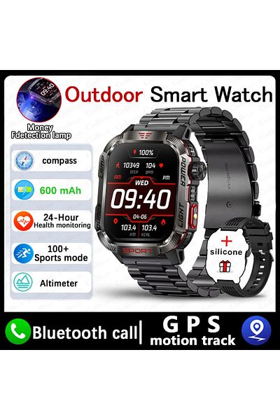 Choice Black steel belt New For Huawei Xiaomi Military GPS Smart Watch Men Flashlight Compass Waterproof Ou
