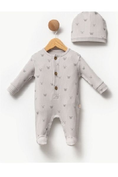 Melisa Teddy Bear Printed Modal 2 Piece Baby Jumpsuit