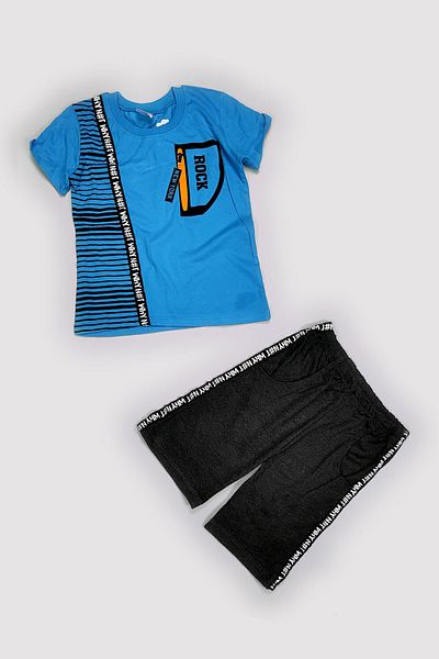 Peki Vară Băieți Bumbac Pieptănat 100% Bumbac Slim Fit Rock Printed Tricouri și pantaloni scurți Seturi 2 piese 13644