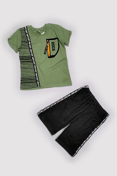 Peki Vară Băieți Bumbac Pieptănat 100% Bumbac Slim Fit Rock Printed Tricouri și pantaloni scurți Seturi 2 piese 13644